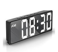Alarm Clock Digital Alarm Clock Bedside with Large 6.5 ”LED Display, Non Ticking USB/Battery Powered Alarm Clock with Temperature, Snooze, Date, 3 Adjustable Brightness, Voice Control, for Bedroom
