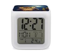 Alarm Clock Digital,Owl And Yellow Moonprinted Battery Powered Bedside Plastic Alarm Clock with LED Display,Light Sensor for People Who Are Afraid of The Dark