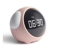 Alarm Clock for Kids with Expression Display and Voice-Controlled Night Light, Dual Alarm Setting, Adjustable Brightness, 1500mAh Battery,(Pink)