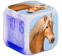 Alarm Clock Horses Animal Alarm LED Illuminated Alarm Clock Digital with Night Light Night Glowing Alarm Clock with Light Display Time Birthday Gifts for Children (10)