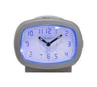 Alarm Clock Silver Compact Metal LED Dial Silent Sweep Snooze Light 10cm Arabic