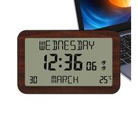 Alarm Clock, Small Digital Desk Clock with Multi-Language Voice Reminders, Easy to Read Radio Controlled Calendar Clocks Displays Time Day Date Temperature for Travel, Home, Office, Bedroom Use
