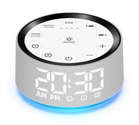Alarm Clock Sound Machine White Brown Noise Machine with 30 Sleeping Sounds for Baby Kids Adults Night Light Bedroom 2 Alarms Backup Battery 32-Level Vol 15 Wake up Sounds for Mild Heavy Sleeper