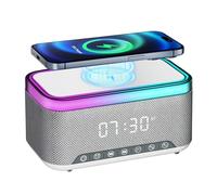 Alarm Clock Sound Machine Wireless Charger, Digital White Noise Sound Machine with Bluetooth Speaker, Digital Alarm Clock for Bedrooms, Night Light Clock Radio for Heavy Sleepers Adults, White