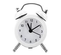 Alarm Clock, Vintage Alarm Clock Digital Small Alarm Clock 3Inch Battery Operated Metal Clock Old School Alarm Clock for Bedside Table, Bedroom, Kids Room, Desk (Black) (White)
