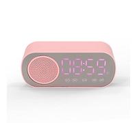 Alarm Clock with Bluetooth Speaker/Backlit Light/Mirror Screen, Portable Micro USB Charging FM Radio Pink Digital Clock with HiFi Sound Gift for Girls Reading Traveling Sports