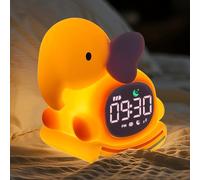 Alarm Clock with Night Light for Kids, Sleep Training Clock with Sound Machine, Rechargeable Silicone OK to Wake Clock，Cute Animal Tabletop Lamp, Perfect Sleep Companion for Boys Girls, Pink Elephant