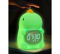 Alarm Clock with Night Light for Kids, Sleep Training Clock with Sound Machine, Rechargeable Silicone OK to Wake Clock，Cute Animal Tabletop Lamp, Perfect Sleep Companion for Boys Girls, Dinosaurs
