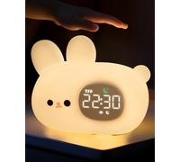 Alarm Clock with Night Light for Kids, Sleep Training Clock with Sound Machine, Rechargeable Silicone OK to Wake Clock，Cute Animal Tabletop Lamp, Perfect Sleep Companion for Boys Girls, Bunny