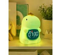 Alarm Clock with Night Light for Kids, Sleep Training Clock with Sound Machine, Rechargeable Silicone OK to Wake Clock，Cute Animal Tabletop Lamp, Perfect Sleep Companion for Boys Girls, Dinosaurs