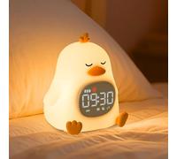Alarm Clock with Night Light for Kids, Sleep Training Clock with Sound Machine, Rechargeable Silicone OK to Wake Clock，Cute Animal Tabletop Lamp, Perfect Sleep Companion for Boys Girls, Sleepy Duck