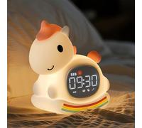 Alarm Clock with Night Light for Kids, Sleep Training Clock with Sound Machine, Rechargeable Silicone OK to Wake Clock，Cute Animal Tabletop Lamp, Perfect Sleep Companion for Boys Girls, Pink Pony