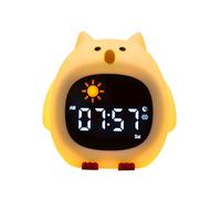 Alarm Clock with Night Light, Rechargeable Silicone Lamp Wake up White Noise Clock Cute Cartoon Animal Dog/Dinosaur/Cat/Bear/Owl/Cloud-Shaped Desktop Lamp, Digital Display Electronic Clock.（Owl）