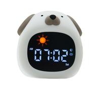 Alarm Clock with Night Light, Rechargeable Silicone Lamp Wake up White Noise Clock Cute Cartoon Animal Dog/Dinosaur/Cat/Bear/Owl/Cloud-Shaped Desktop Lamp, Digital Display Electronic Clock.（Dog）