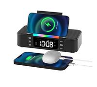 Alarm Clock with Wireless Charging, Alarm Clocks Bedside, Bedside Clock with 15W Wireless Charger, Bluetooth Speaker, Dual Alarm, Night Light, Brightness, Digital Alarm Clock for Bedside-Black