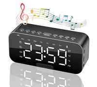 Alarm Clocks Bedside, Alarm Clock Radio with Bluetooth Speakers, Digital Alarm Clock for Bedroom, Portable Mirror Alarm with Dual Alarm, Snooze, LED Display, 3 Level Adjustable Dimmable, USB Charging