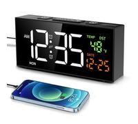 Alarm Clocks Bedside, Loud Alarm Clock with Temperature and Date, 10 Alarm Tones, 4 Volumes, Dual Alarm, Snooze, 5 Dimmer, Manual DST, USB Charger, Calendar Clock for Bedroom Living Room Elderly