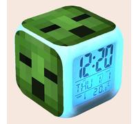 Alarm Minecraft Clock Led Night Light Green Plastic Casing Modern Minimalist