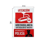 Alarm Warning Sign: Connected to The Police; 30 x 21 (in Spanish)