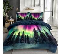 Alaska Aurora Scene Duvet Cover Set Dark Navy Duvet Cover Reversible, Single Size Bedding Set Bedspread Cover for Kids Adult With 1 Pillow Case, Quilt Cover 120x200 cm