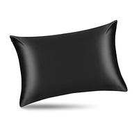 ALASKA BEAR 100% Mulberry Silk Pillowcase for Hair and Skin Health, Hypoallergenic, Standard Size 50x75cm Natural Silk Pillow Case Slip Beauty Sleep (1pc, Black)