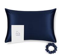 ALASKA BEAR - Natural Silk Pillowcase, Hypoallergenic, 19 momme, 600 thread count 100 percent Mulberry Silk, King Size 50x90 cm with hidden zipper(Navy Blue)