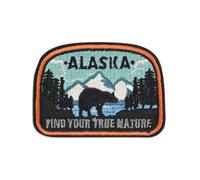 Alaska Bear Patch, Find Your True Nature Morale Patches, Orange Border Embroidered Hook and Loop Patch, 2.4"x1.8" No Sew for Backpack, Jacket, Hiking Gear, Wilderness Souvenir Collection