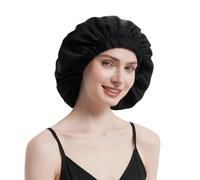 ALASKA BEAR Pure Mulberry Silk Bonnet Sleep Cap Breathable Head Wrap for Natural Curly Hair, Single Layer, Both Sides Silky Smooth w/Adjustable Elastic Band, 25momme Silk, Pitch Black