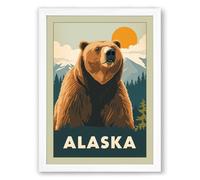 Alaska Bear Vintage Framed Wall Art Print A2 (59.4×42cm) White, Wall Decor for Living Room, Bedroom, Office & Home, Ready to Hang, Art Gift
