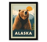 Alaska Bear Vintage Framed Wall Art Print A4 (29.7×21cm) Black, Wall Decor for Living Room, Bedroom, Office & Home, Ready to Hang, Art Gift