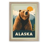 Alaska Bear Vintage Framed Wall Art Print A4 (29.7×21cm) Oak, Wall Decor for Living Room, Bedroom, Office & Home, Ready to Hang, Art Gift