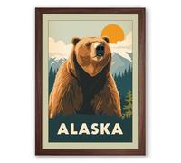 Alaska Bear Vintage Framed Wall Art Print A4 (29.7×21cm) Walnut, Wall Decor for Living Room, Bedroom, Office & Home, Ready to Hang, Art Gift