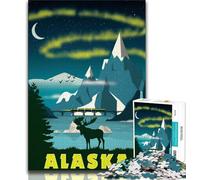 Alaska City Travel Art Jigsaws Puzzles 1000 Pieces for Adults Gifts,Stress Reliever Staycation Kill Time with Matching Poster And Trivia Sheet 38x26cm