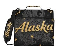 Alaska Constellation Gold Pattern 3 Ringing Zip Up Binder with Handle and Removable Shoulder Strap Includes Zip Pocket Portable Portfolio for Middle School
