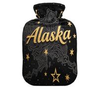 Alaska Constellation Gold Pattern Water Bottle for hot Water with Soft Cover, 1L hot Compress for Neck Shoulder Warmer,Neck Shoulder Warmer,Bolsa Caliente para Dolores musculares