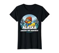 Alaska Cruisin' for Quackers Cute Duck Adventure Value Graphic T-Shirt, Women, Black, XS