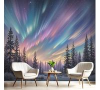 Alaska Forest Wall Mural Photo Wallpaper, Fantastic Northern Lights 3D Printed Mural, Murals Wall Art Print for Bedroom Living Room Dining Room Home Decoration 150×105 Cm Mixed Colors