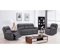 Alaska Grey Suede Fabric 3 Piece Sofa Suite Manual Reclining Armchairs + Static 3 Seater Seater Sofa High Back Furnishings For Less UK Grey One Size