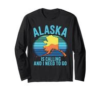 Alaska is Calling Retro Sunset Map Travel Souvenir Long Sleeve T-Shirt
