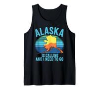 Alaska is Calling Retro Sunset Map Travel Souvenir Tank Top