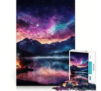 Alaska Lake with Northern Lights Teenagers 1000 Pieces Puzzle Serene Game Thick Material Pattern Assemble Night Activity (50x75cm)