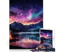 Alaska Lake with Northern Lights Teenagers 1000 Pieces Puzzle Serene Game Thick Material Pattern Assemble Night Activity (50x75cm)