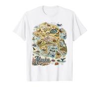 Alaska Map AK USA Icon, Anchorage, Mc Kinley, Homer Value Graphic T-Shirt, Men, White, M