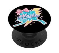 Alaska Map Coquette Bow Preppy Lightning Illustration Design PopSockets Adhesive PopGrip
