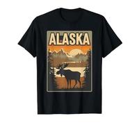 Alaska Moose Alaskan Animal Retro Mountain Nature Tourists Value Graphic T-Shirt, Men, Black, S