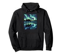 Alaska Moose Silhouette Aurora Snowy Lake Winter Snow Night Pullover Hoodie