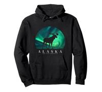 Alaska moose with aurora borealis Pullover Hoodie
