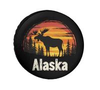 Alaska Mooses Sunset Oxford Spare Tire Cover 32inch | Cloth Tire Case Waterproof Universal Car Tire Cover