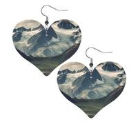 Alaska Mountains Leather Earrings Dangle Drop for Women Lightweight Heart Dangle Earrings Jewelry Fashion Pendant and Valentine Birthday Party Gift