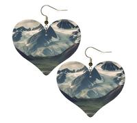 Alaska Mountains Leather Earrings for Women Heart Earrings Lightweight Dangle Drop Earrings Cute Jewelry Gift